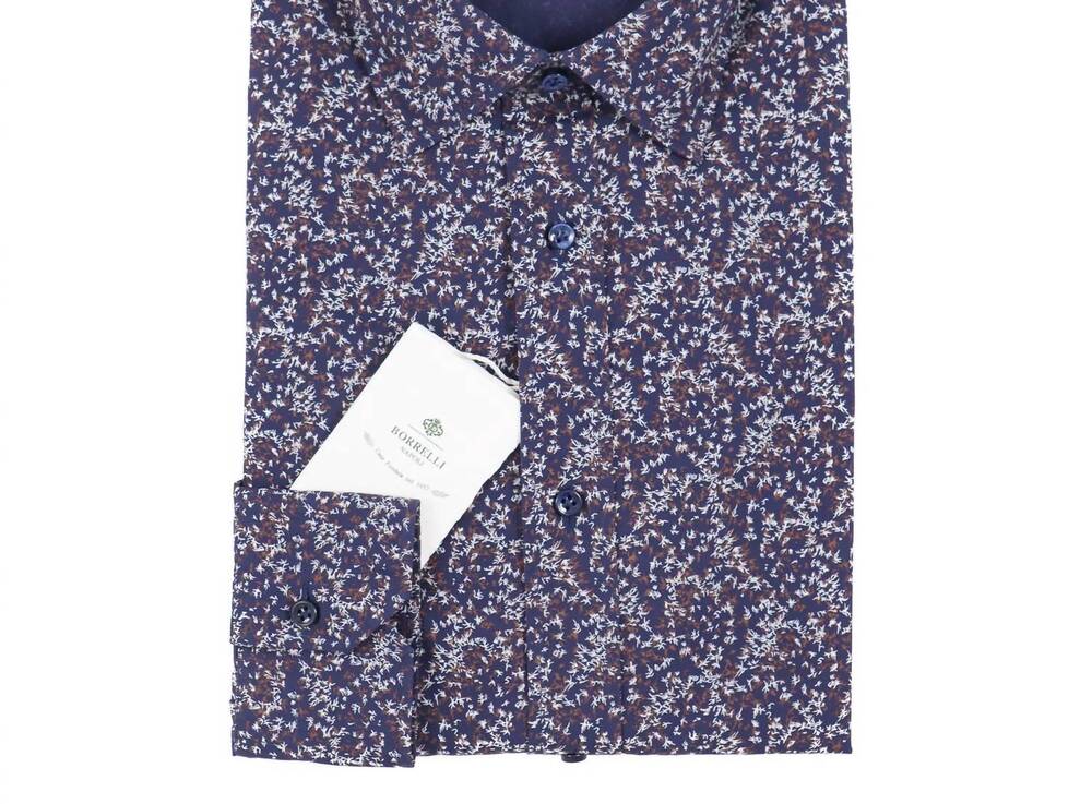 NEW LUIGI BORRELLI NAPOLI men's printed cotton shirt in navy blue